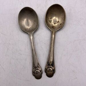 Vintage Pair Bundle Two Winthrop Gerber Baby Spoons Silver Plate Collectible